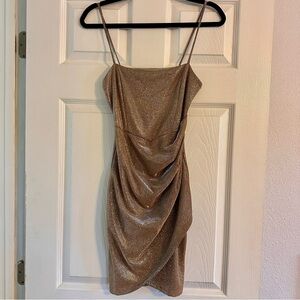 Homecoming Dance Windsor Gold Asymmetrical Ruched Mini Dress